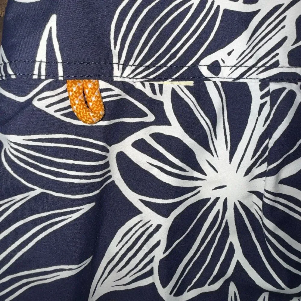 J.Crew Mens Board Shorts Swim Trunks Floral Hawaiian Mesh Lining Navy and White